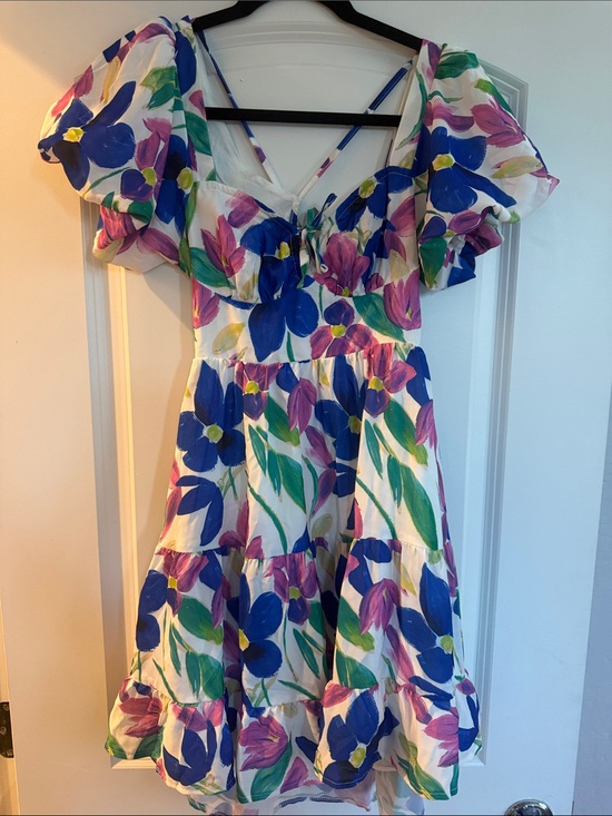 Princess Polly Dresses & Skirts - Floral Puff-Sleeve Kids Dress in Blue & Purple Princess Polly